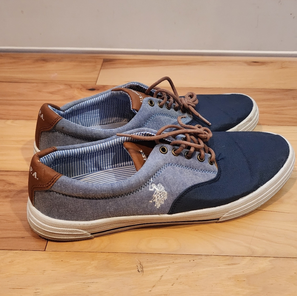 U.S. Polo Assn. Nate Canvas Men's Navy and Tan Sneakers US 12 Minor Flaw